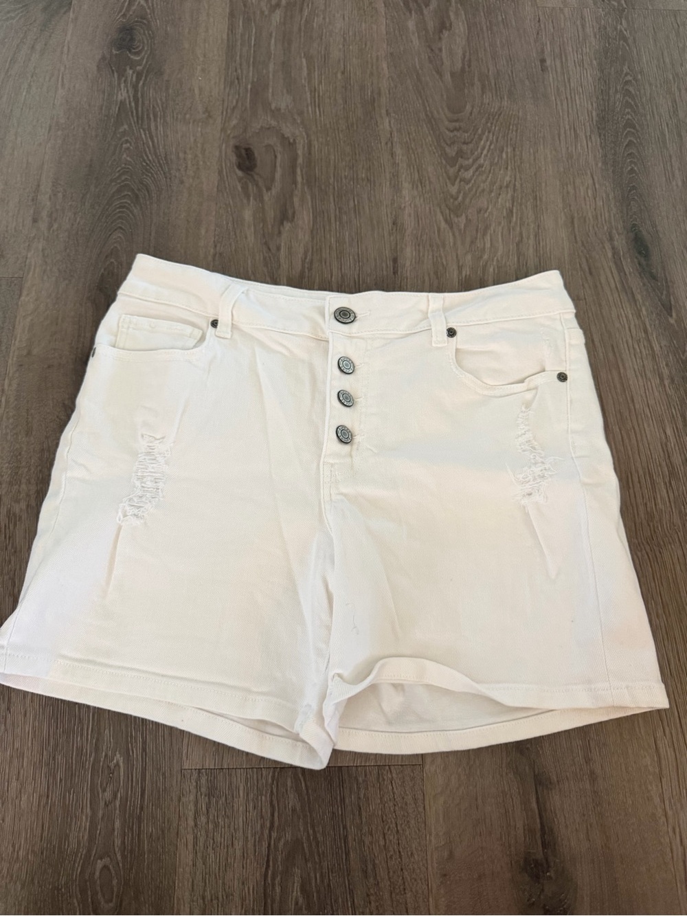 Maurices White High-Rise Button Denim Shorts
